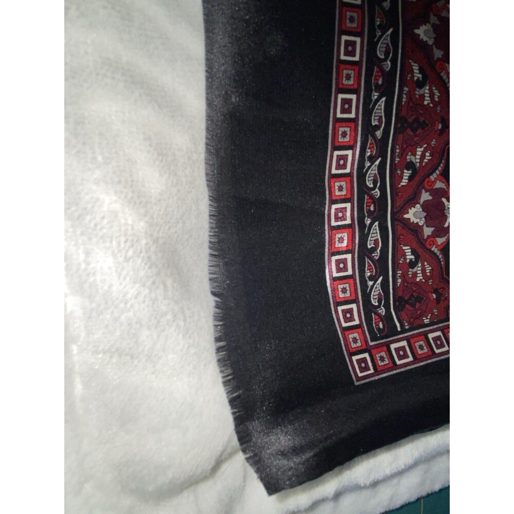 Vintage Red and Black Patterned Silk Scarf - Picture 8 of 16